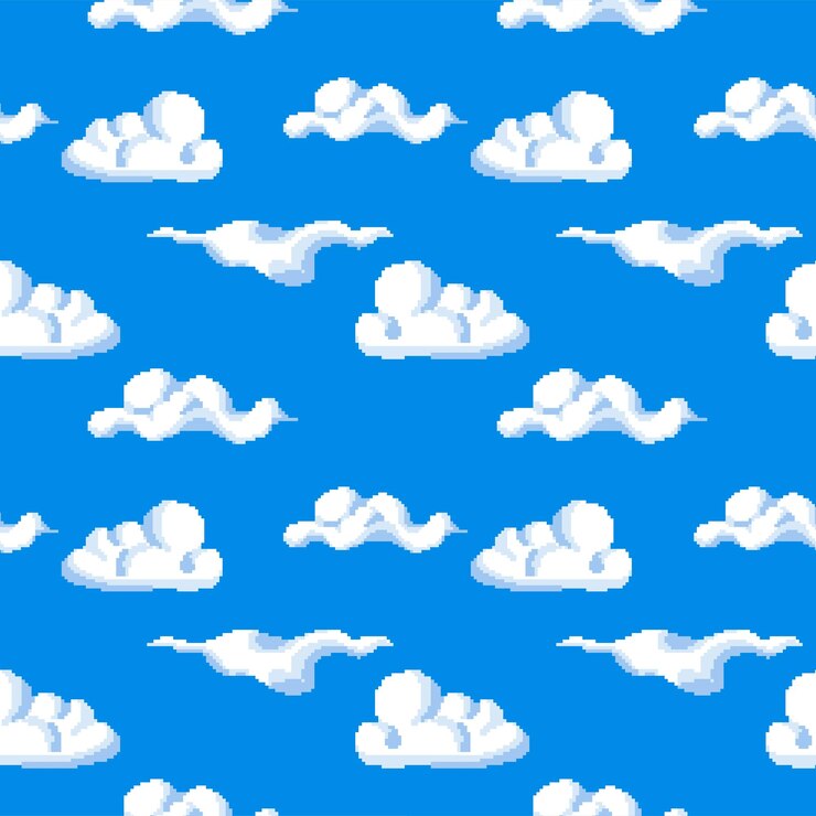 Vector pixelated clouds on clear sky game design print