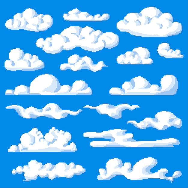 Vector pixelated clouds for game play setting  bits