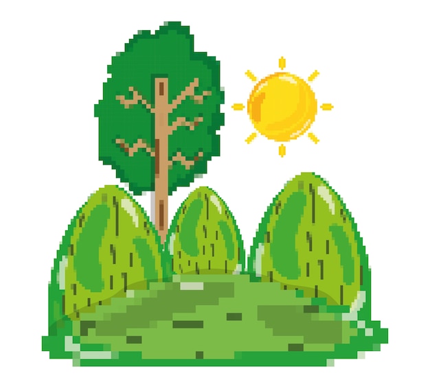 Pixelated forest scenery