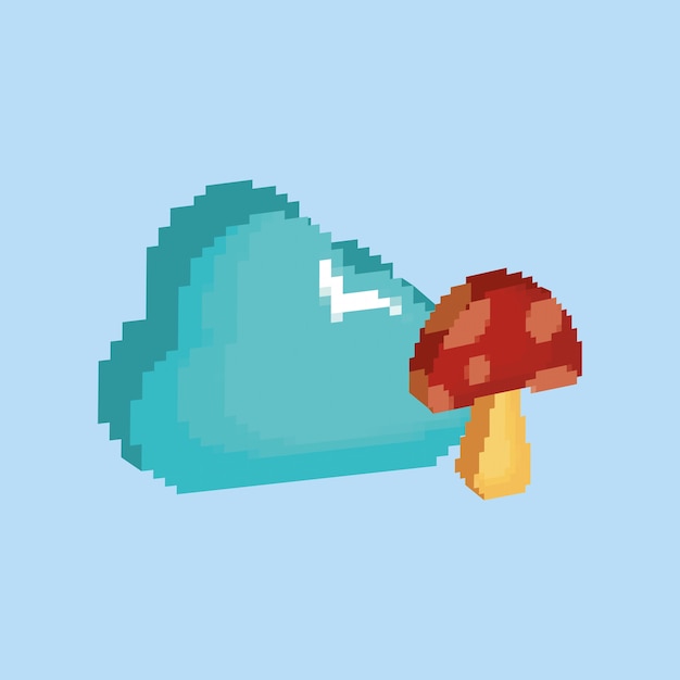 pixelated mushroom and cloud 