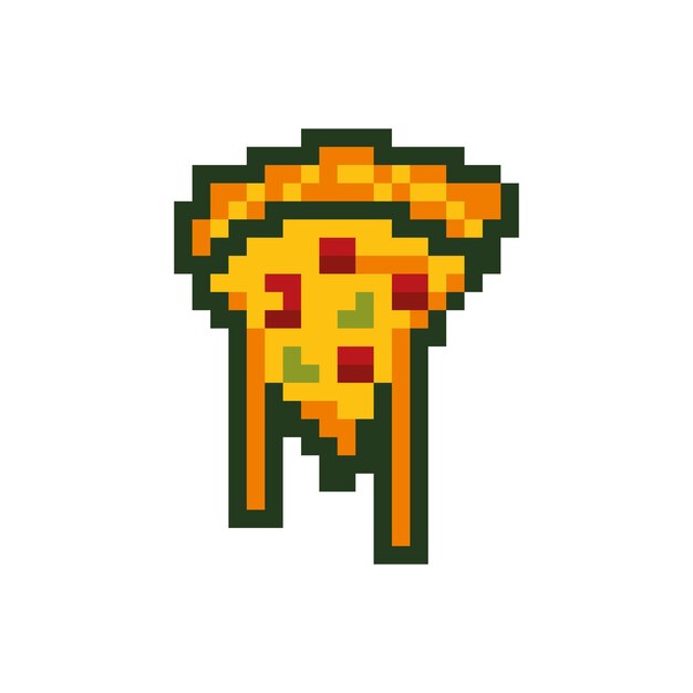 Pixelated pizza smelt icoon geïsoleerd op een witte achtergrond