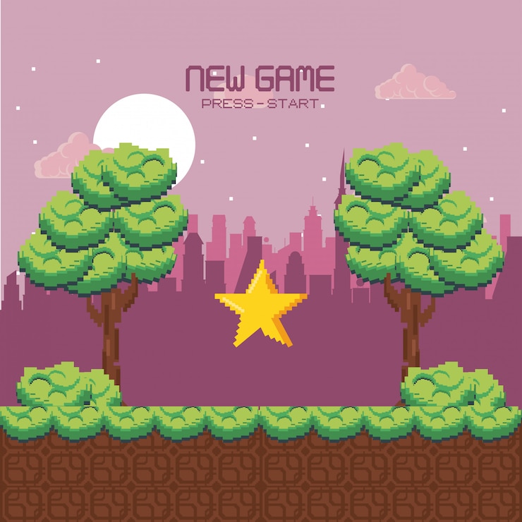Vector pixelated urban videogame scenery