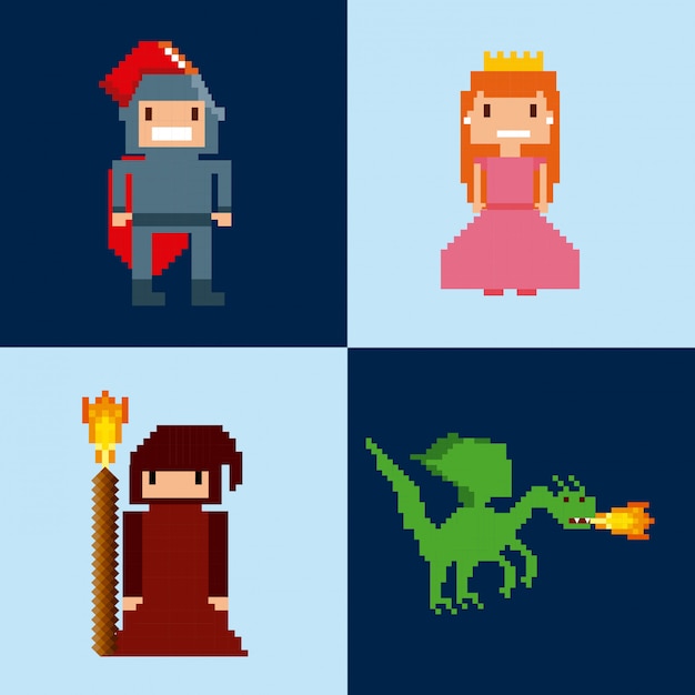 Иконки с пиксельной видеоигрой