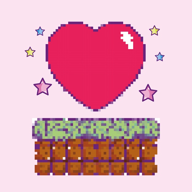 Pixelated videogame heart item cartoon