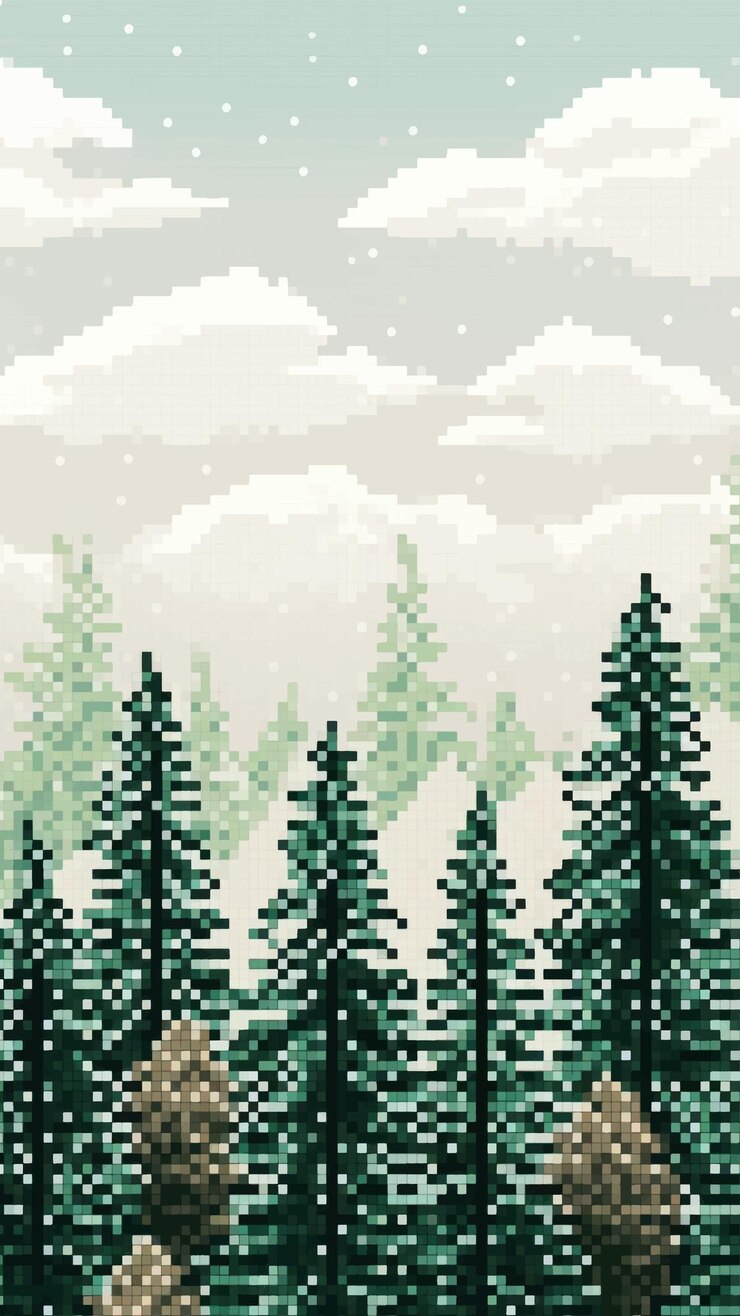 Vector pixelated winter forest scene