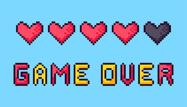 Pixelbanner met de zin Game Over, Game Over-scherm.