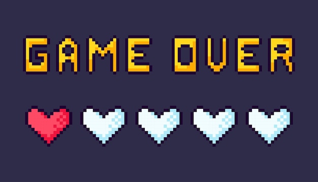 Pixelbanner met de zin game over, game over-scherm.