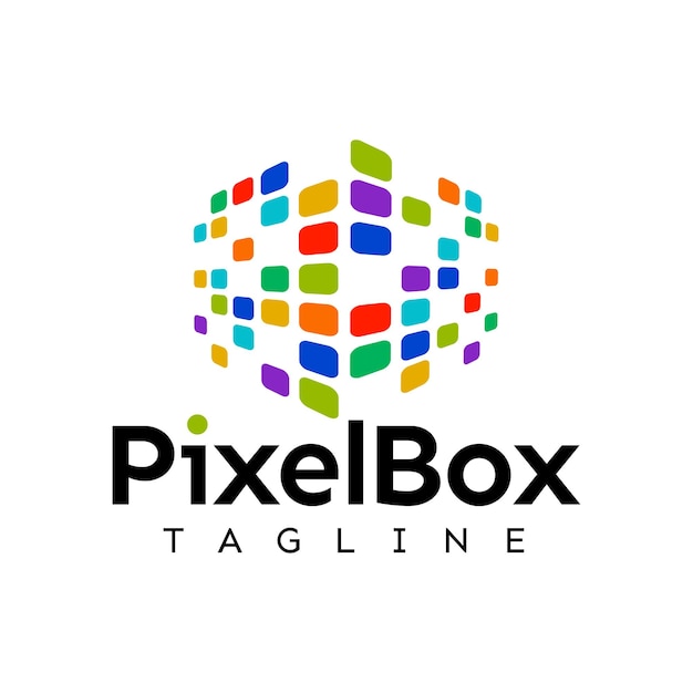 다채로운 큐브가 있는 Pixelbox 로고