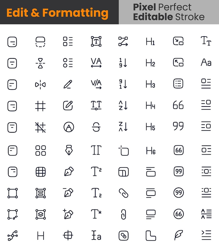 Vector pixelperfect editable stroke icons for design software