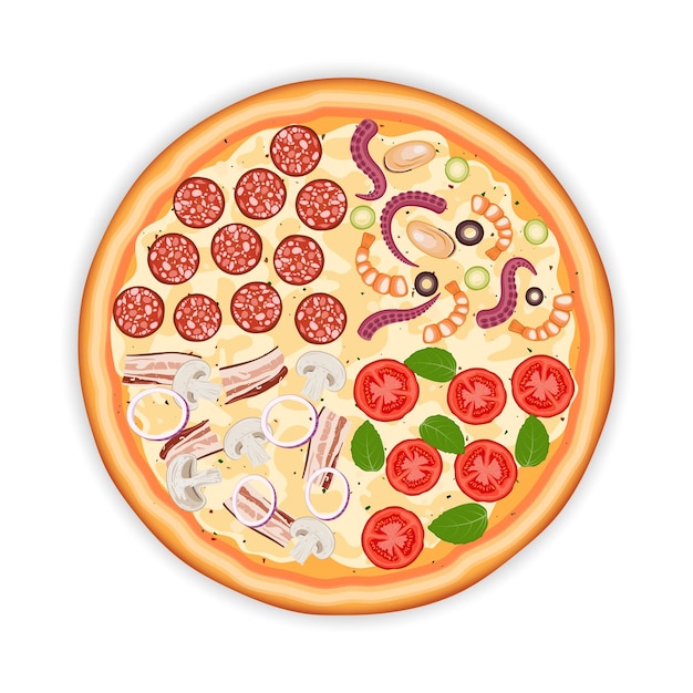 Вектор Четыре сезона пиццы на белом фоне