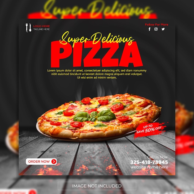 A pizza ad for super delicious pizza.