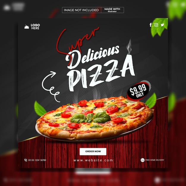 A pizza ad with a pizza on it