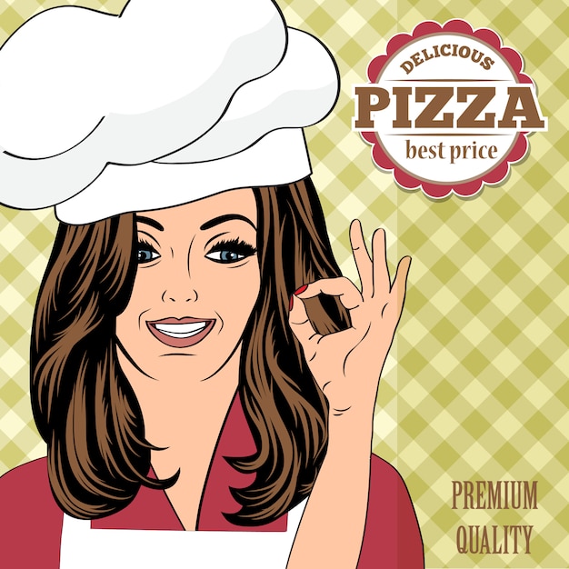 Banner pubblicitario della pizza con una bella signora