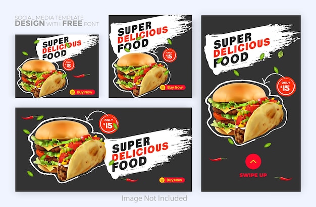 Вектор Дизайн поста в instagram для пиццы и гамбургера