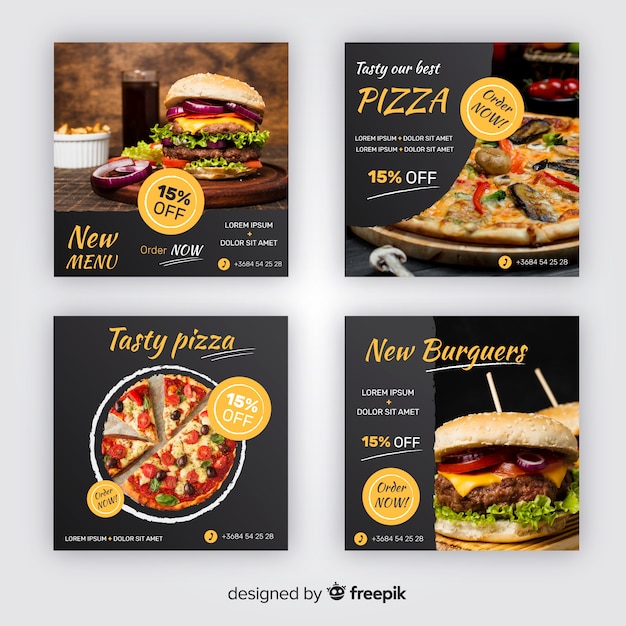 Вектор Пост-коллекция пиццы и гамбургеров в instagram