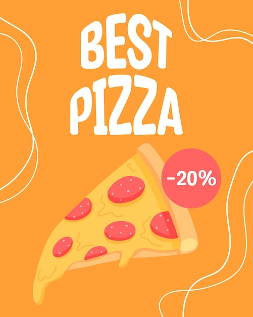 Pizza banner with salami flyer with pepperoni pizza vector illustration poster for street food banner with fast food