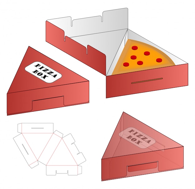 Pizza box packaging die cut template design. 3d