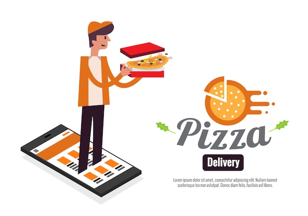 Pizza boy and boxes on smartphone