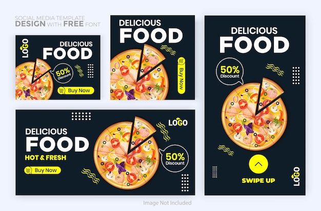 Vettore design del post instagram di pizza e hamburger