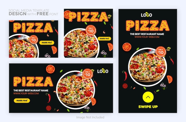 Design del post instagram di pizza e hamburger