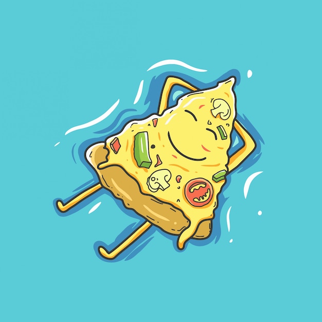 Pizza cartoon character relax in summer