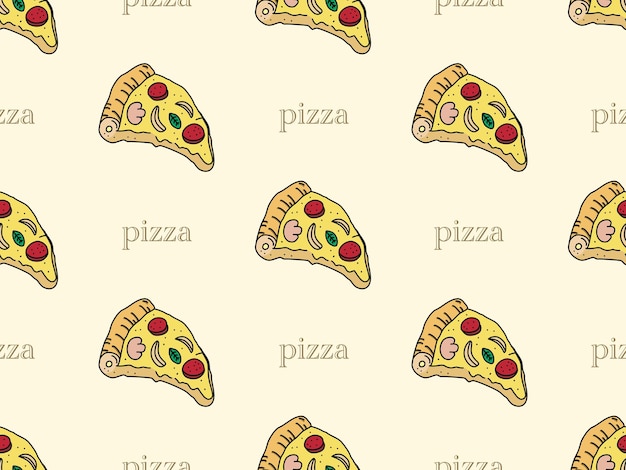 Pizza cartoon character seamless pattern on orange background