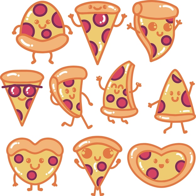 Vector pizza cartoon doodle illustration