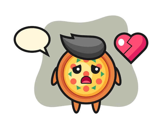 Vector pizza cartoon is broken heart