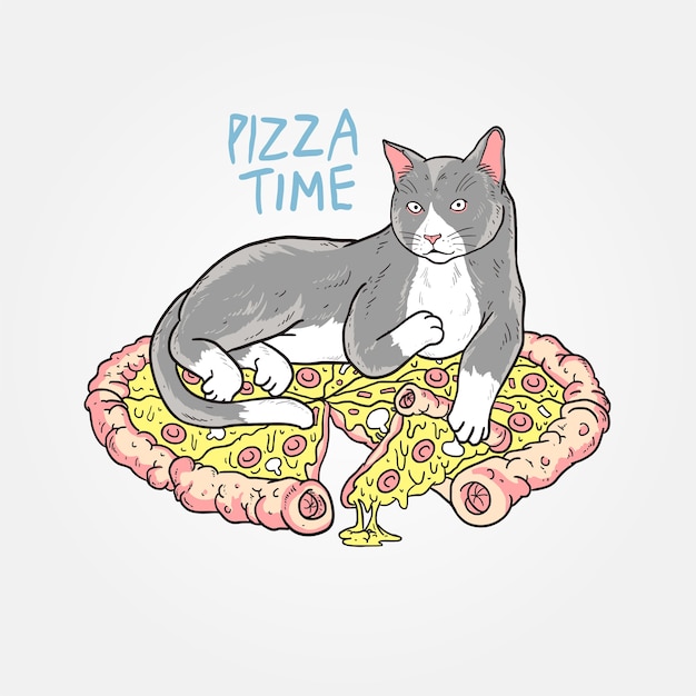 Vettore pizza cat carina