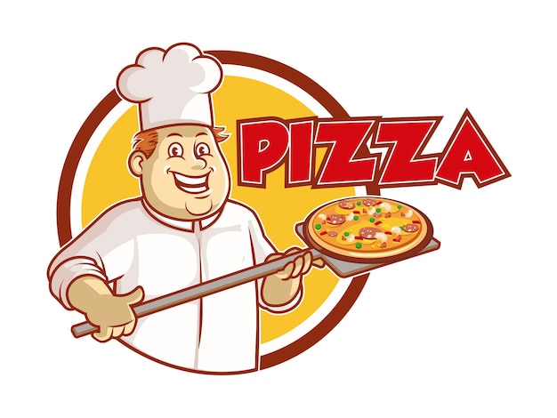 Vector pizza chef cartoon mascot logo