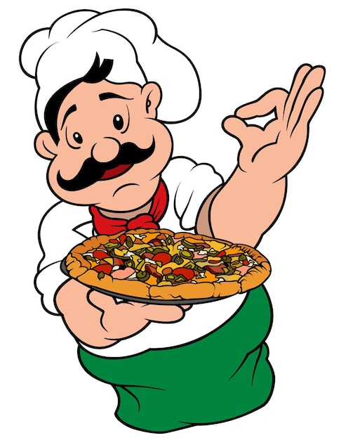 Pizza Chef Character as Cartoon Illustration