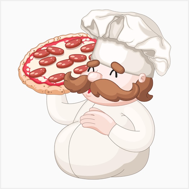 Pizza chef and a pizza Vector illustration