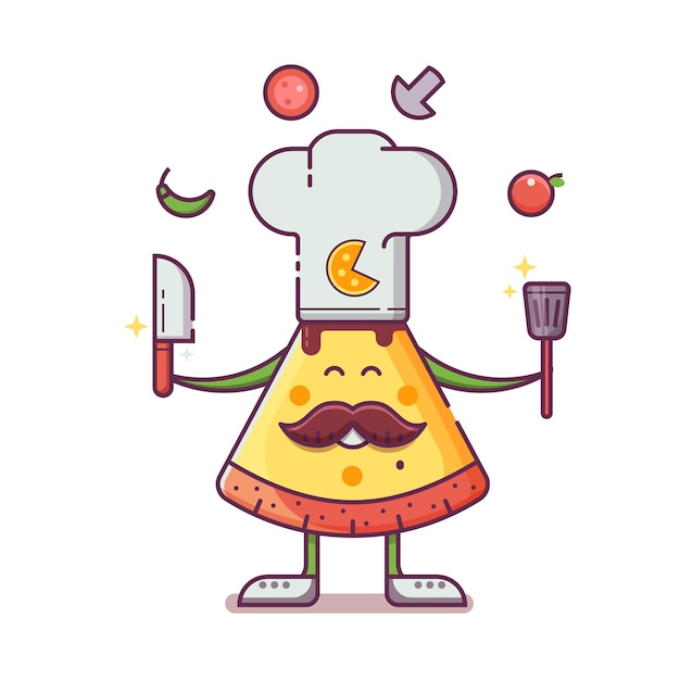 Vector pizza cooker mascot in cooking hat