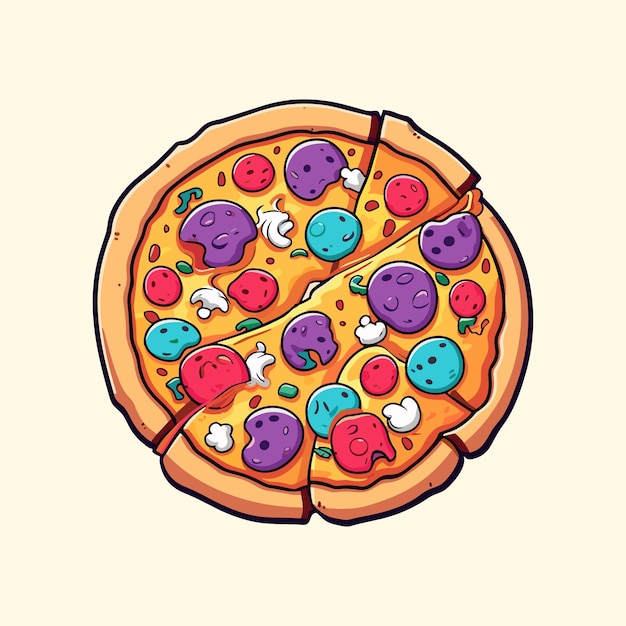 pizza cool colors kawaii clip art illustration for menu poster web