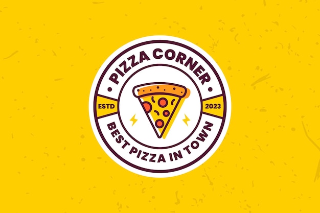 Вектор Шаблон дизайна логотипа на углу пиццы в винтажном или ретро стиле