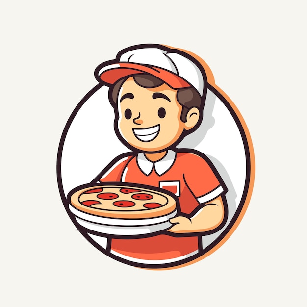 Pizza delivery boy cartoon character Vector illustration in flat design