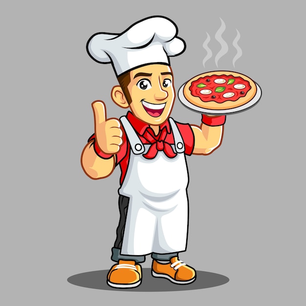 Vettore pizza delivery boy con cappello da chef