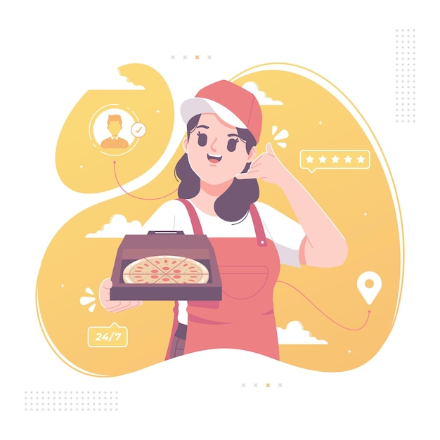 Vector pizza delivery courier vector illustration