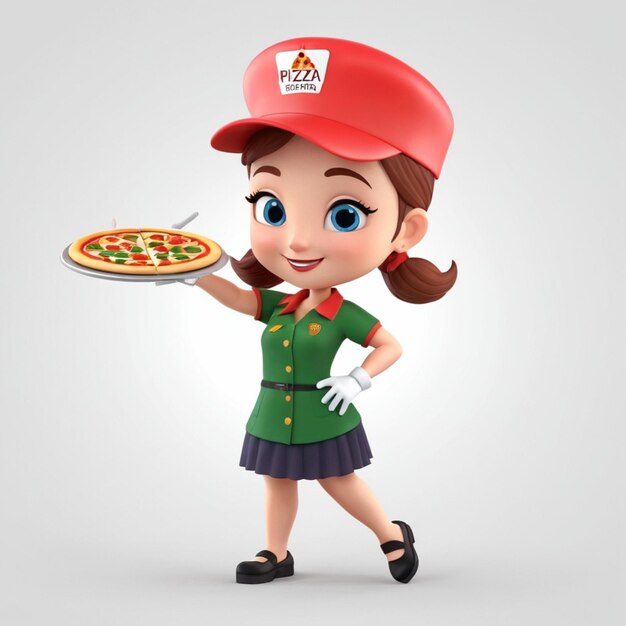 Vector pizza delivery girl 3d vector white background