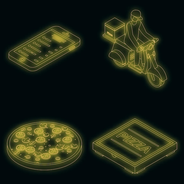 Pizza delivery icons set vector neon