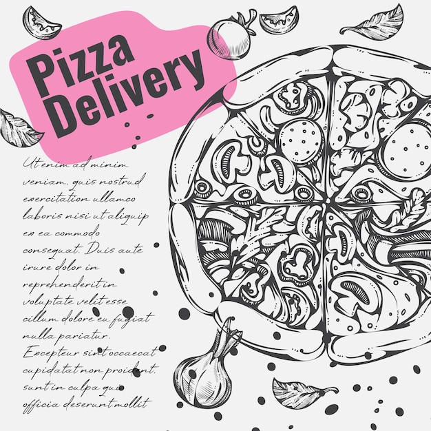 Pizza delivery menu of pizzeria or restaurant