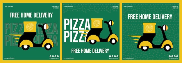 Vector pizza delivery scooter social media post vector design template