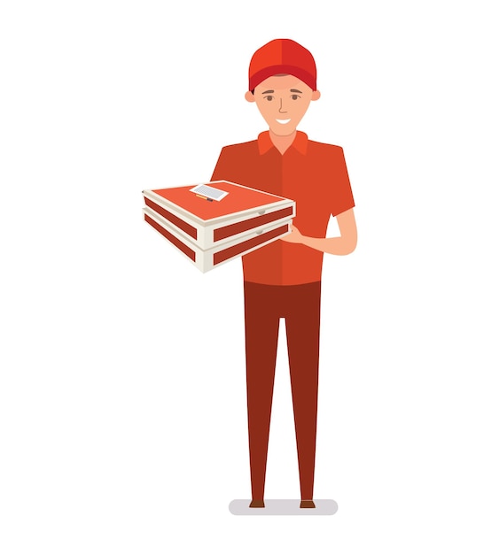 Pizza deliveryman accepts and distributes orders in form of pizza