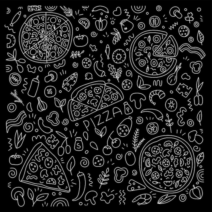 Vector pizza doodle set vector geïsoleerd op witte achtergrond