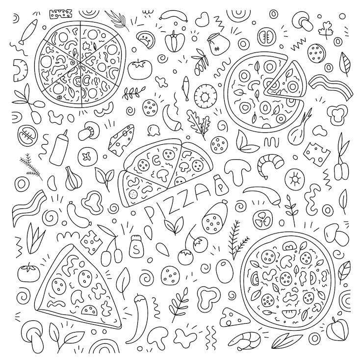 Vector pizza doodle set vector geïsoleerd op witte achtergrond
