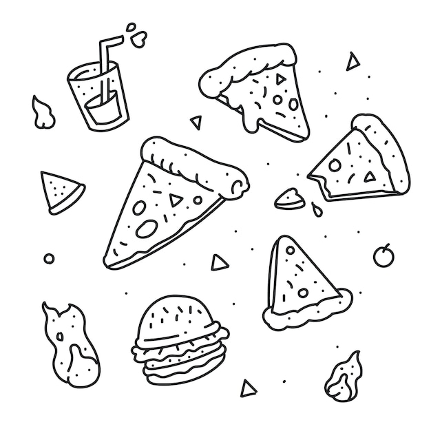 Vector pizza doodle stijl. pizza hand tekenstijl