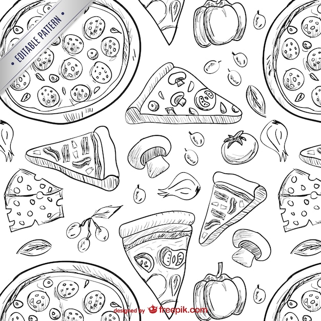 Vector pizza drawings pattern