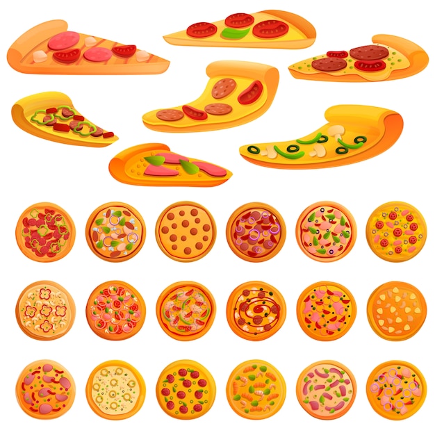 Pizza elements set, cartoon style