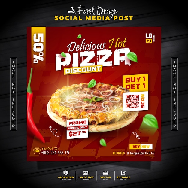 Pizza Fast Food Menu Speciale promo Social Media Instagram Post en Banner Template