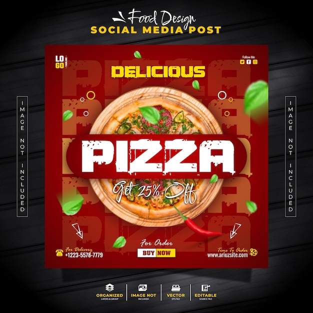 Pizza Fast Food Menu Speciale promo Social Media Post en Banner Template voor promotie